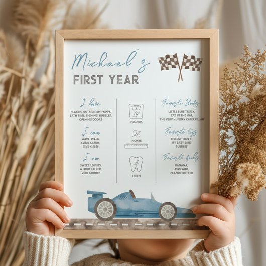 Retro Race Auto Milestone Tafelbord Poster
