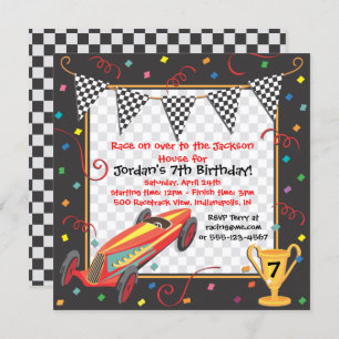Retro Race Car Birthday Party Invitation Kaart