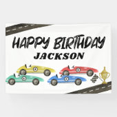 Retro Race Car Kinderen van Birthday Spandoek (Horizontaal)