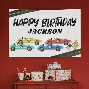 Retro Race Car Kinderen van Birthday Spandoek