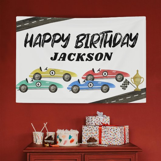 Retro Race Car Kinderen van Birthday Spandoek