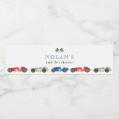Retro Race Car Theme Birthday Waterfles Etiket (Enkel label)