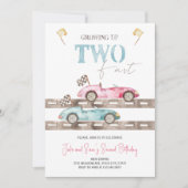 Retro Race Cars Twins Anniversaire Invitation (Devant)