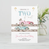 Retro Race Cars Twins Anniversaire Invitation (Debout devant)