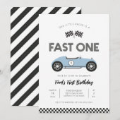 Retro raceauto snel één eerste verjaardag kaart (Voorkant / Achterkant)