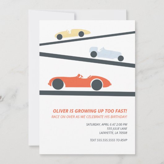 Retro Racecar Invitations de fête d'anniversaire (Devant)