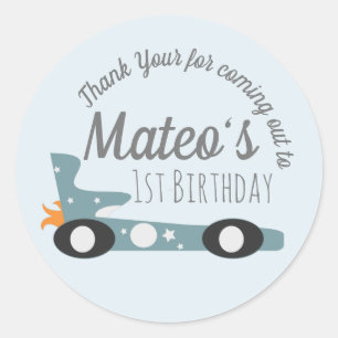 Retro Racing Cars Maan Sterren Eerste Verjaardag Ronde Sticker