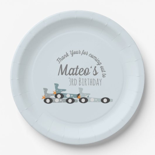 Retro Racing Cars Moon Stars Derde verjaardag Papieren Bordje (Voorkant)