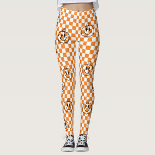 Retro Rad Zwarte Pompoen Oranje Geruit Halloween Leggings