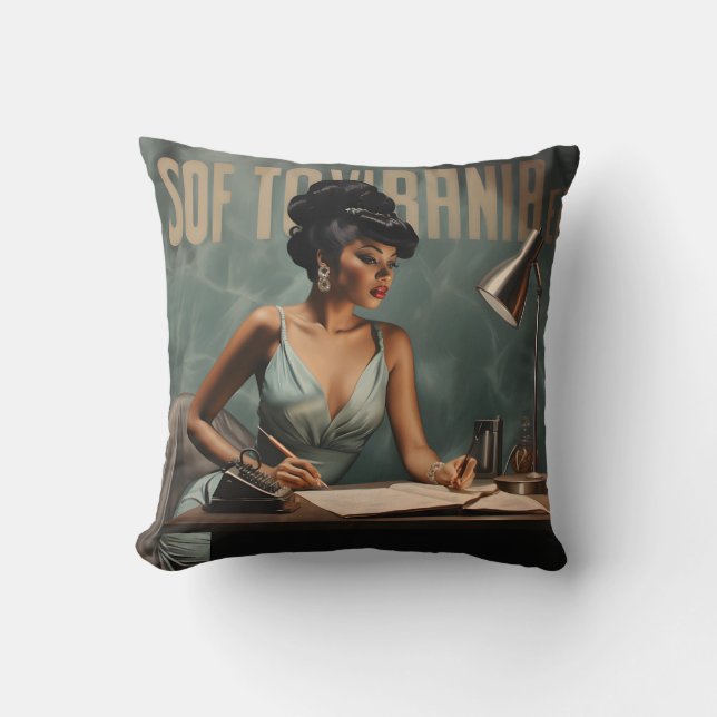 Retro Radiance Zwart Vrouw  Glamour Kussen (Voorkant)