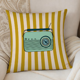 Retro Radio en gouden strepen, accentkussen, Kussen