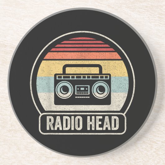 Retro  radiokop zandsteen onderzetter (Voorkant)