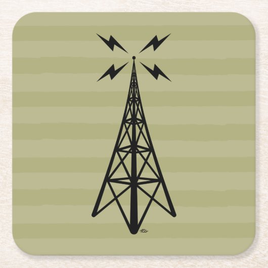Retro radiotoren vierkante kartonnen onderzetter (Voorkant)