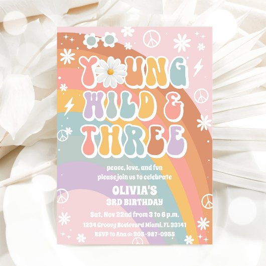 Retro Rainbow 3rd Birthday Invitation