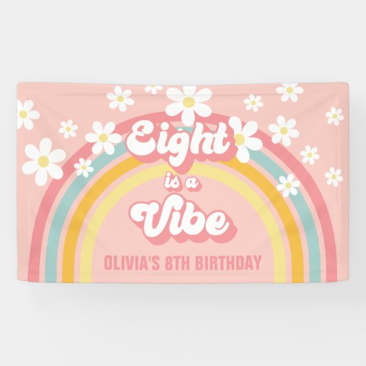 Retro Rainbow Acht is een Vibe Groovy 8e verjaarda Spandoek (Horizontaal)