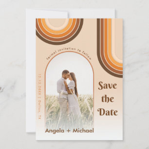 Retro Rainbow Arched Photo Boho 70s Groovy Trendy Save The Date