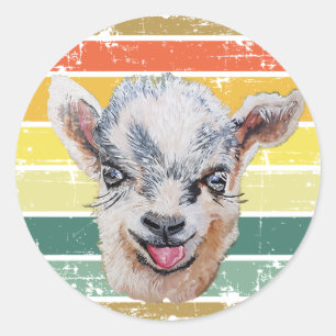 Retro Rainbow Baby Goat Kind Ronde Sticker