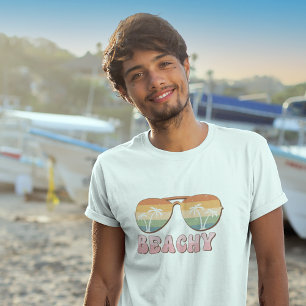 Retro Rainbow Beachy-zonnebril met palmbomen T-shirt
