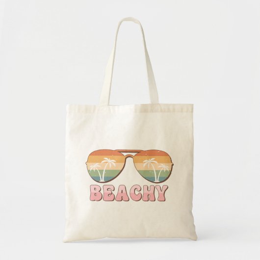 Retro Rainbow Beachy-zonnebril met palmbomen Tote Bag (Voorkant)