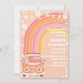 Retro Rainbow Birthday Invitation Kaart (Voorkant)
