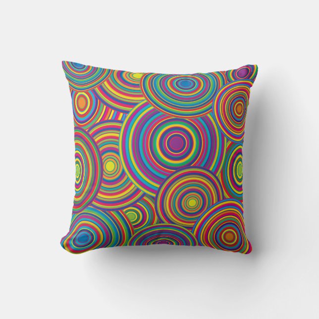 Retro Rainbow Circles Patroon Kussen (Voorkant)