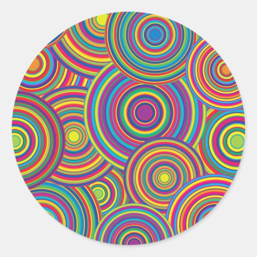 Retro Rainbow Circles Patroon Ronde Sticker (Voorkant)