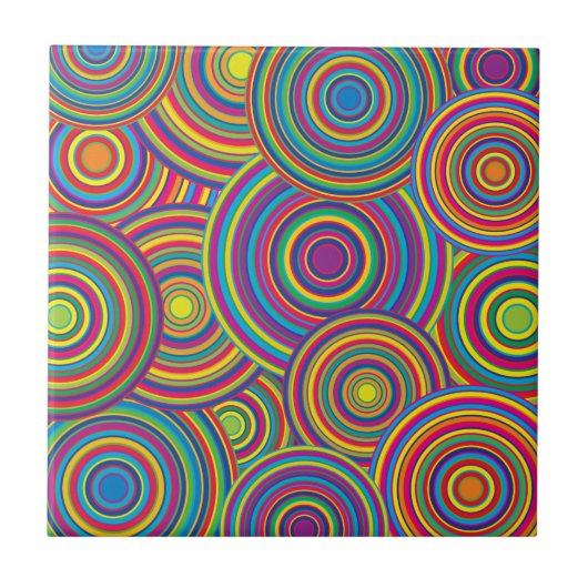 Retro Rainbow Circles Patroon Tegeltje (Voorkant)