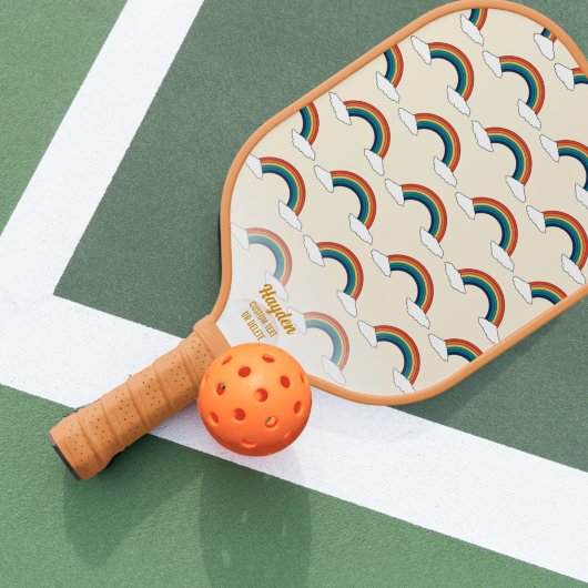 Retro Rainbow Cloud Pattern Custom Text Cool Pickleball Paddle