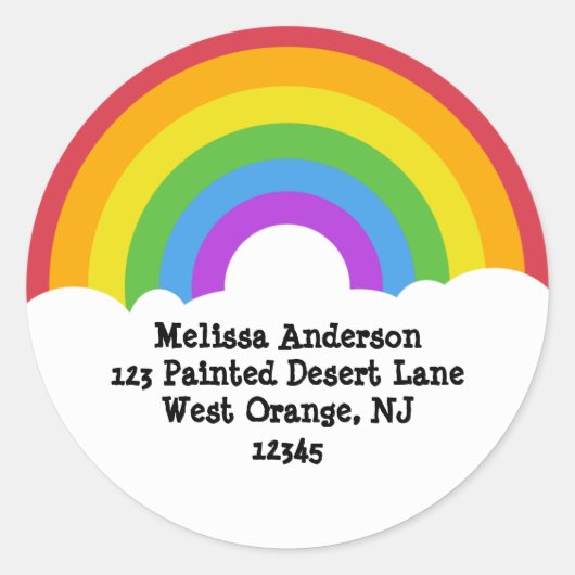 Retro Rainbow & Clouds Rond retour adreslabel Ronde Sticker (Voorkant)