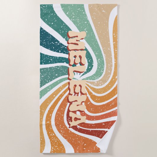 Retro Rainbow Custom Naam  Strandlaken (Voorkant)