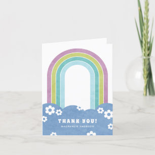 Retro Rainbow & Daisies Hartelijk dank - Paars Bedankkaart