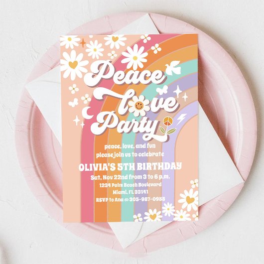 Retro Rainbow Daisy Birthday Invitation