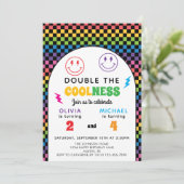 Retro Rainbow Double Celebration Joint Birthday Kaart (Staand voorkant)