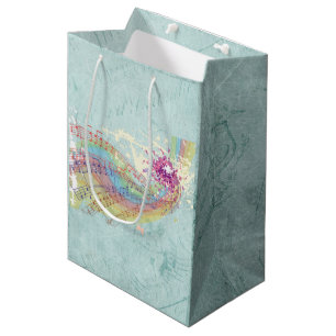 Retro Rainbow en Muzieknoten op een Shabby Texture Medium Cadeauzakje