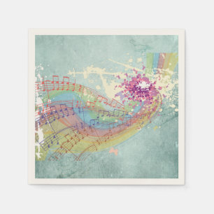Retro Rainbow en Muzieknoten op een Shabby Texture Servetten