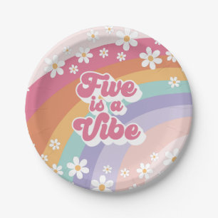 Retro Rainbow Five is a Vibe 5e Verjaardag Papieren Bordje