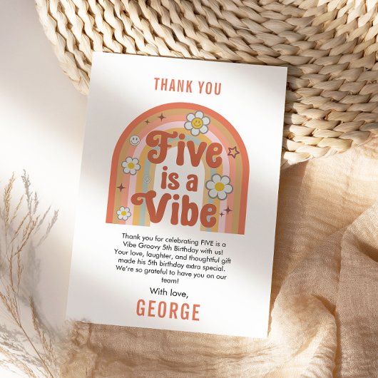 Retro Rainbow FIVE is a Vibe Groovy 5th Birthday Bedankkaart