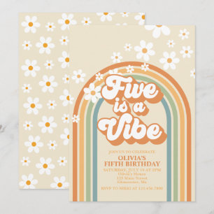 Retro Rainbow FIVE is een Vibe Groovy 5e verjaarda Kaart