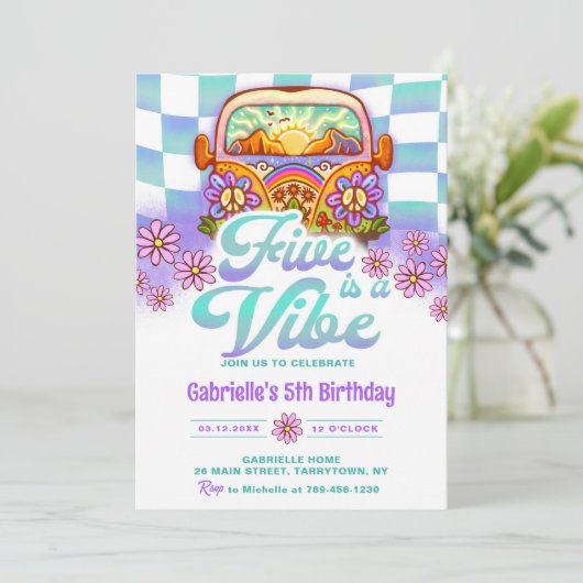 Retro Rainbow FIVE is een Vibe Groovy 5e verjaarda Kaart (Staand voorkant)