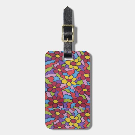 Retro Rainbow Flower Pattern Bagagelabel (Voorkant verticaal)