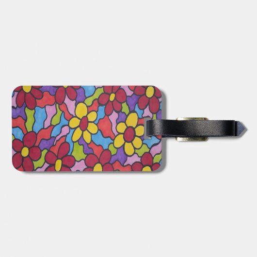 Retro Rainbow Flower Pattern Bagagelabel (Achterkant horizontaal)