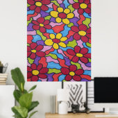 Retro Rainbow Flower Pattern Poster (Thuiskantoor)