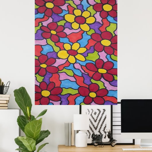 Retro Rainbow Flower Pattern Poster (Thuiskantoor)