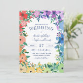 Retro Rainbow Flowers Gay Lesbian Wedding Kaart (Staand voorkant)