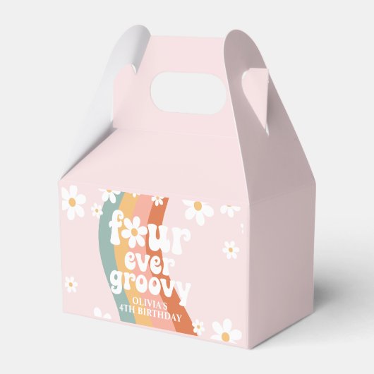 Retro Rainbow Four Ever Groovy Daisy 4th Verjaarda Bedankdoosjes (Voorkant Zijde)