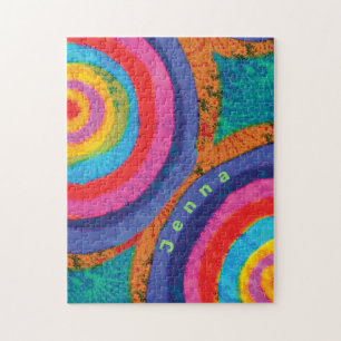 Retro Rainbow Fractal Monogram Naam Legpuzzel
