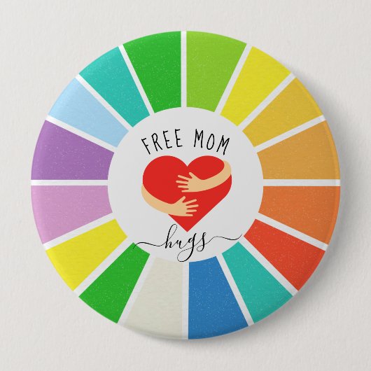 Retro Rainbow Free Mam Hugs | LGBT Pride Ronde Button 4,0 Cm (Voorkant)