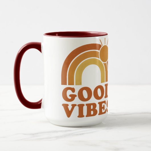 Retro Rainbow Good Vibes Ceramic Mug (Gauche)