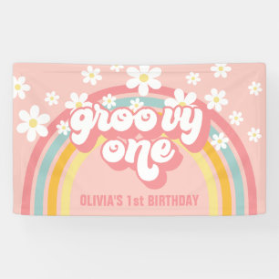 Retro Rainbow Groovy 1 1e verjaardag Spandoek