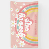 Retro Rainbow Groovy 1 1e verjaardag Spandoek (Verticaal)